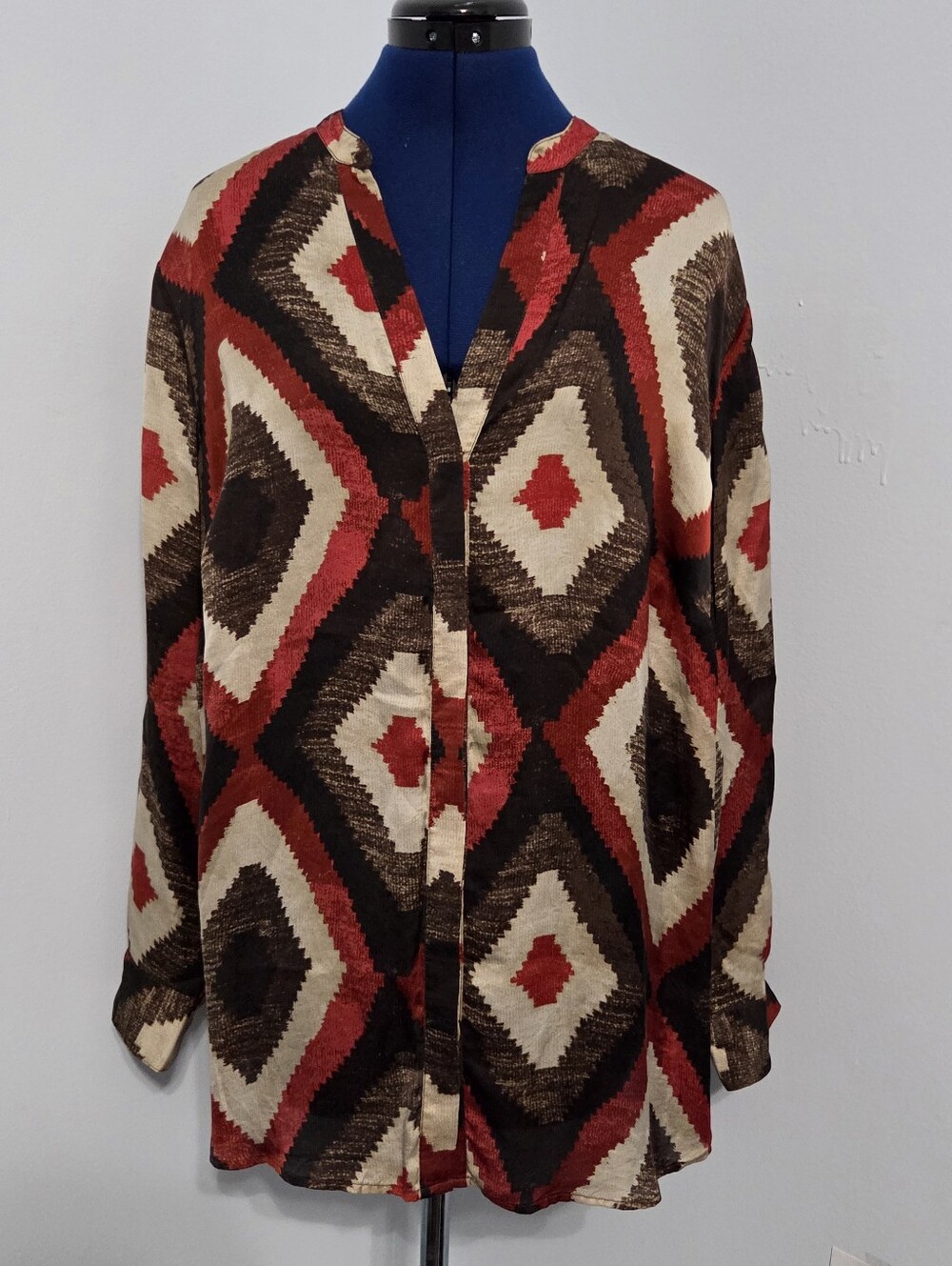 Vintage Silk Aztec Print Blouse Size 1X